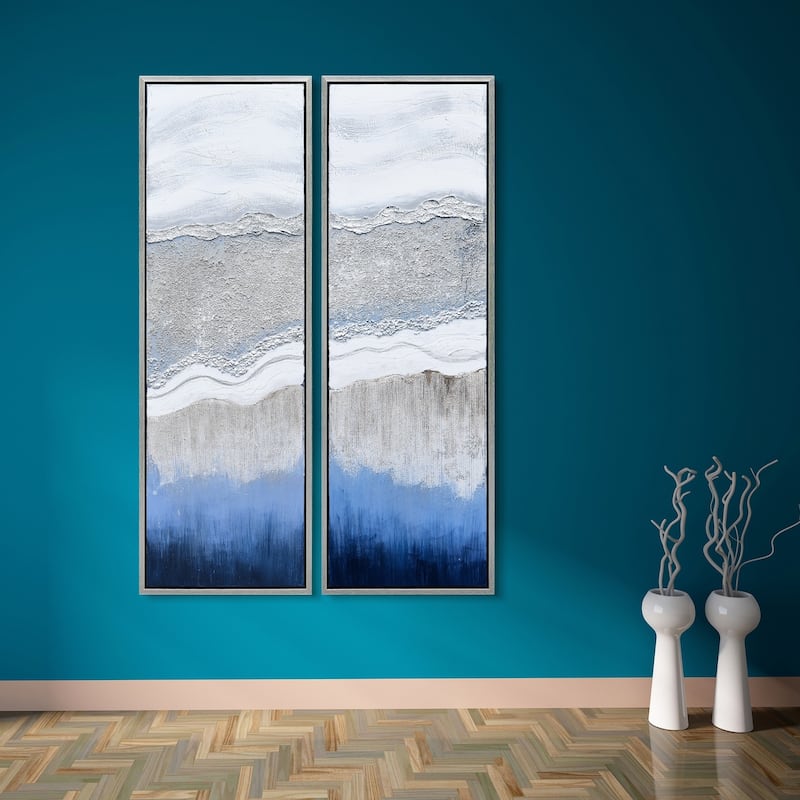 Sand Art Textured Metallic Hand Painted Canvas Wall Art Set of 2