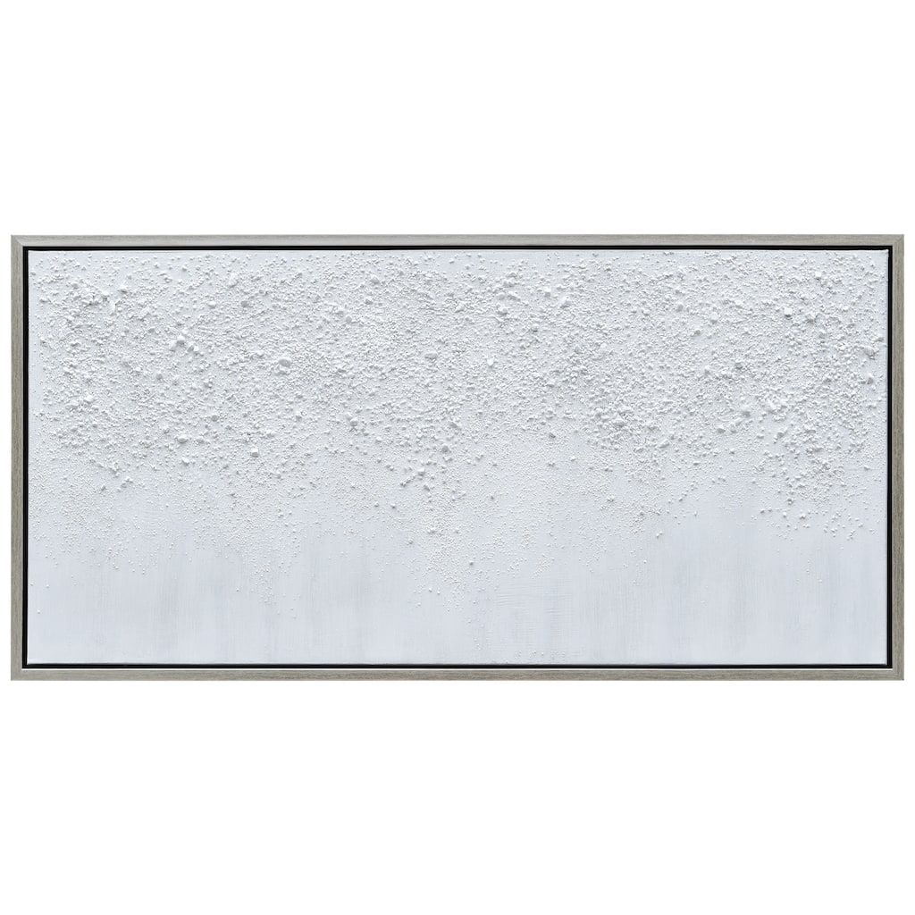 White Snow B Textured Glitter Hand Painted Canvas Framed Wall Art