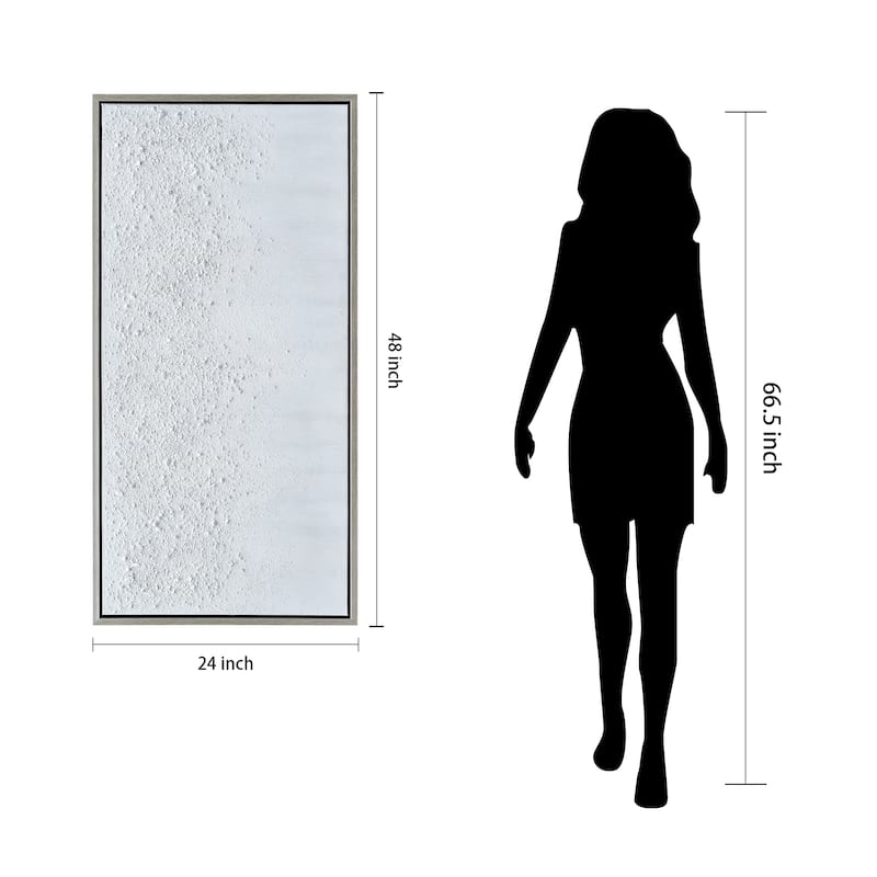 White Snow B Textured Glitter Hand Painted Canvas Framed Wall Art