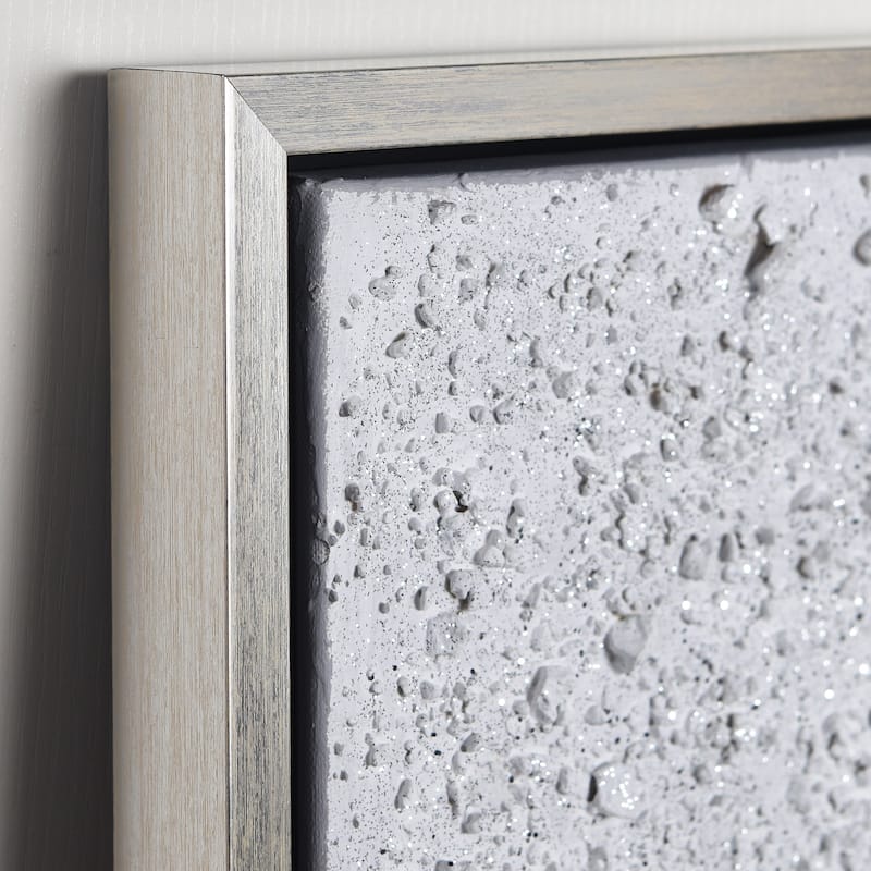 White Snow B Textured Glitter Hand Painted Canvas Framed Wall Art
