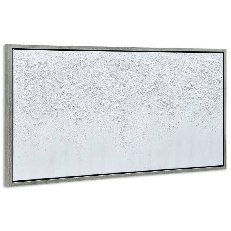 White Snow B Textured Glitter Hand Painted Canvas Framed Wall Art