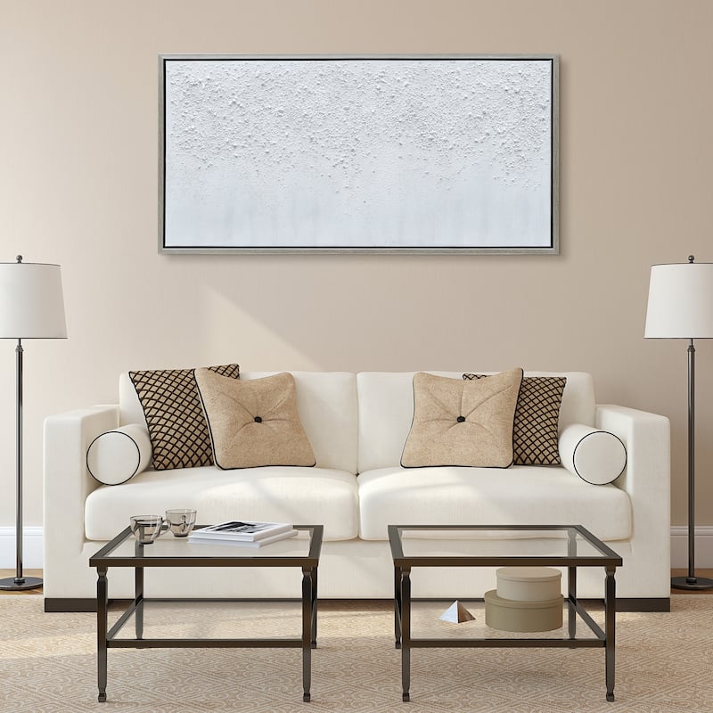 White Snow B Textured Glitter Hand Painted Canvas Framed Wall Art