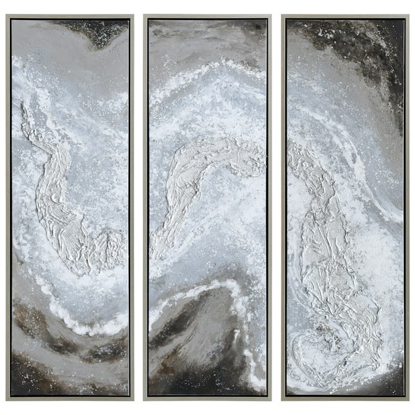 Iced Textured Metallic Hand Painted Wall Art Abstract Triptych Set