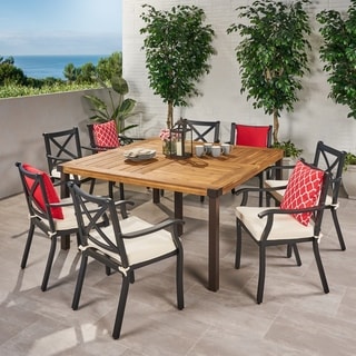 Esfera Outdoor 8 Seater Acacia Wood and Cast Aluminum Dining Set with Cushions by Christopher Knight Home