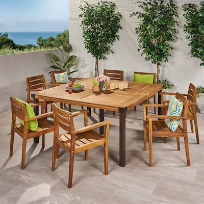 Stockton Outdoor 8 Seater Acacia Wood Dining Set by Christopher Knight Home