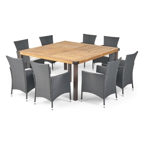 Marca Outdoor 8 Seater Acacia Wood and Wicker Dining Set with Cushions by Christopher Knight Home