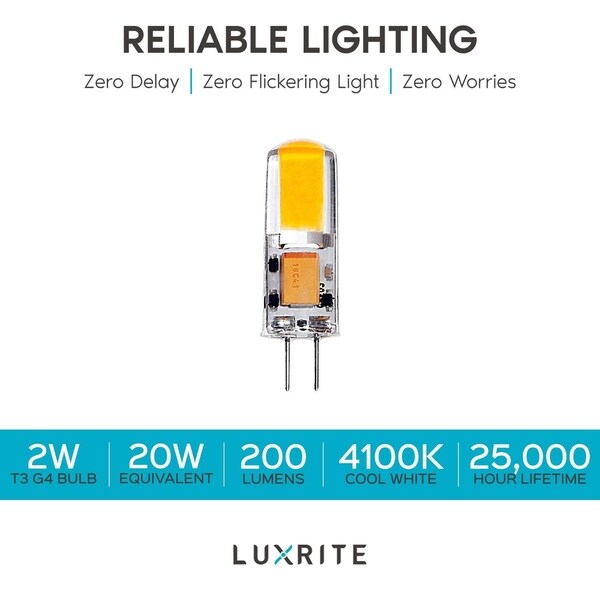 6 Pack T3 JC Type Bi-Pin G4 Base Not-Dimmable AC//DC 12 Volt Warm White 3000K G4 LED Bulb 5W Equivalent to 40W G4 Halogen Bulb