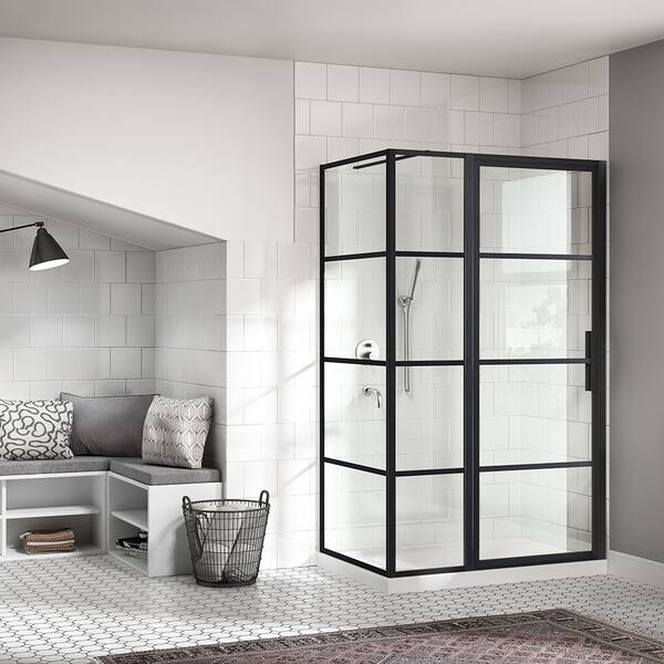 Shop Ove Decors Milano 48x32 In Black Framed Hinges Shower Door With Sp Overstock 28962794