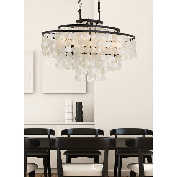 Brielle Shells Brielle 6-light Dark Bronze/ Capiz Shell Linear Chandelier - Bed Bath ...