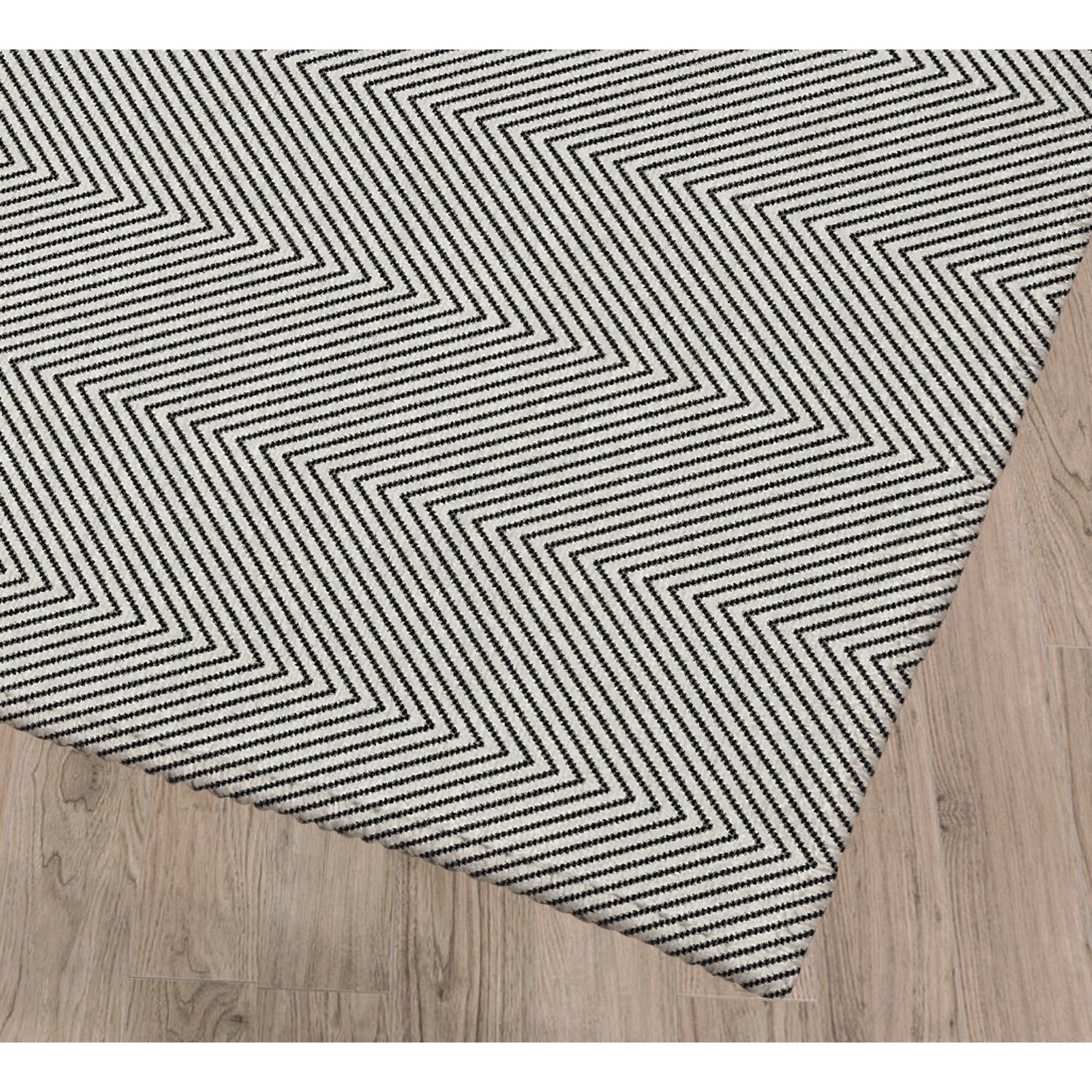 STITCHED ZIG ZAG TRIBAL BW Indoor Floor Mat By Kavka Designs - Bed