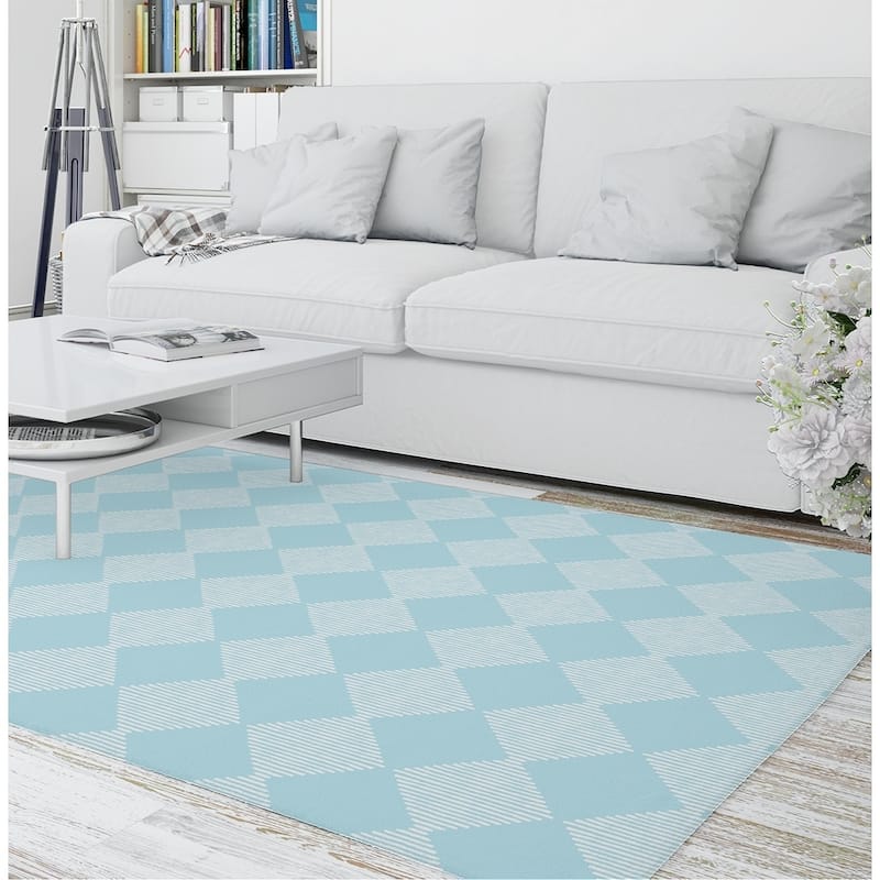 BLOCK PRINT CHECK BOARD in LT BLUE Area Rug by Kavka Designs - Bed Bath ...