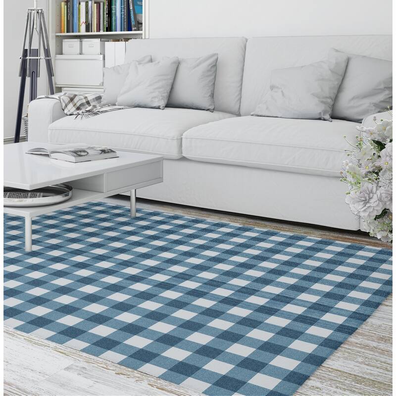 GINGHAM BLUE Area Rug by Kavka Designs - Bed Bath & Beyond - 28963376