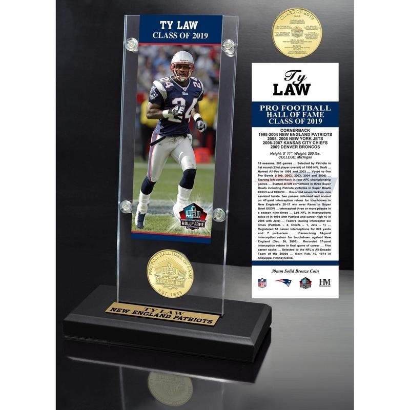 Ty Law Hall of Fame 2019 Bronze Coin Acrylic Desk Top
