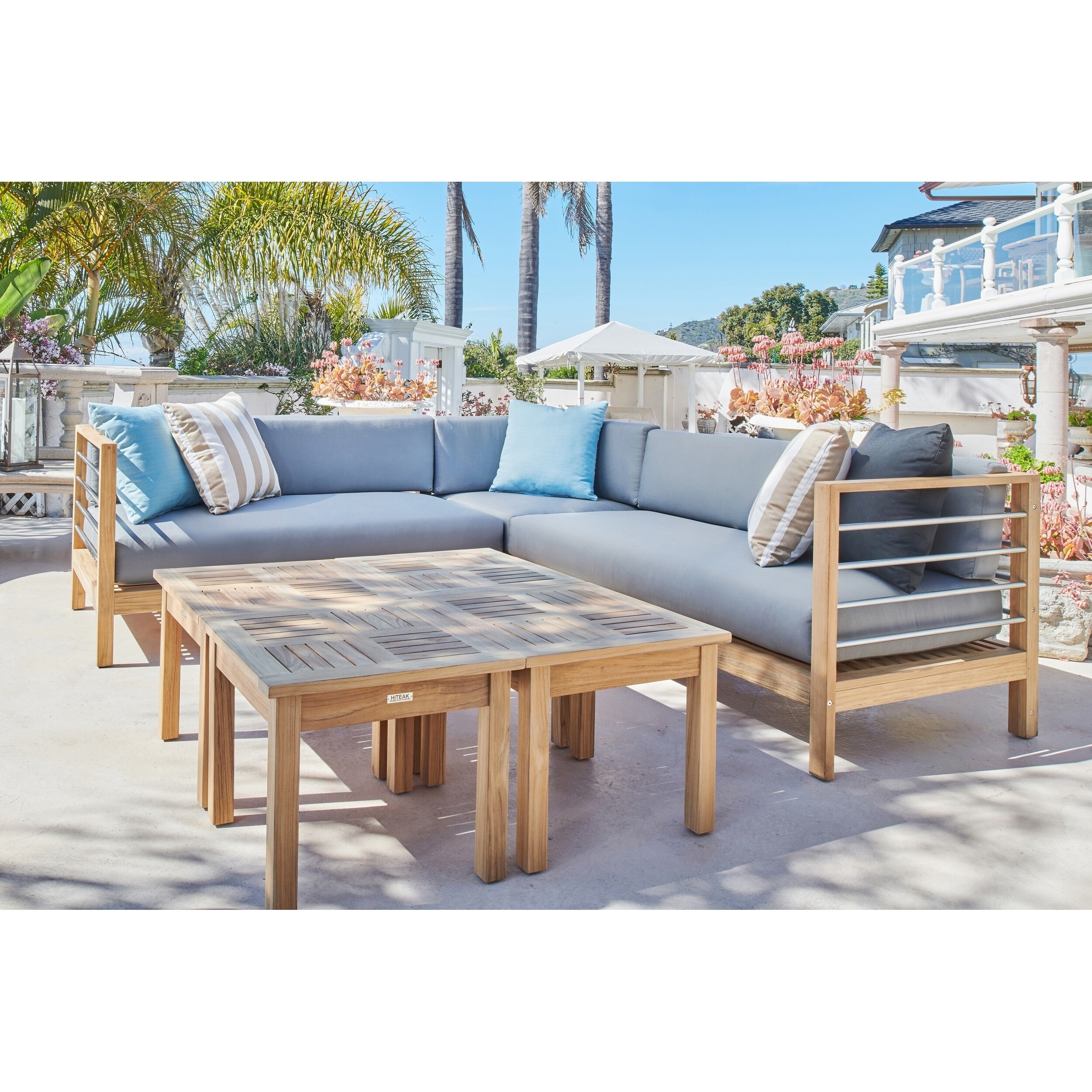 Soho Teak Outdoor Sectional Set With Sunbrella Charcoal Soho Teak Outdoor Sectional Set