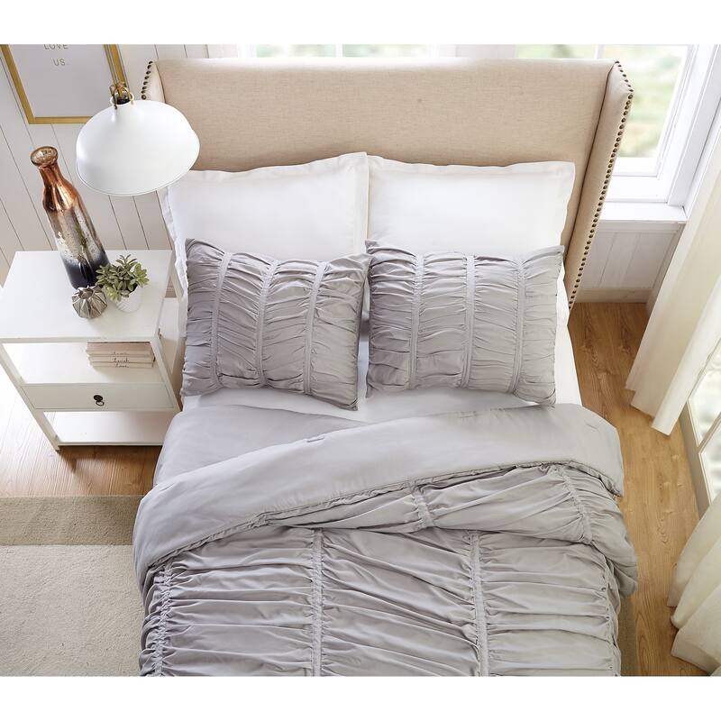 Emily Ruched Textured Comforter Set - Light Gray