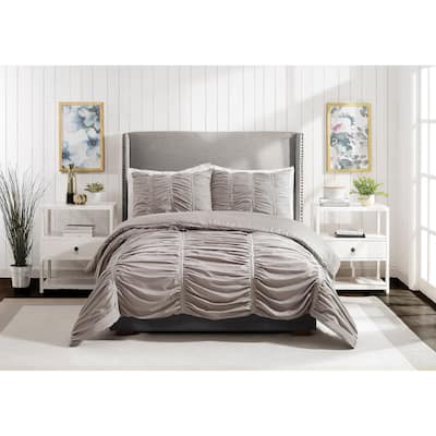 Emily Ruched Textured Comforter Set - Light Gray