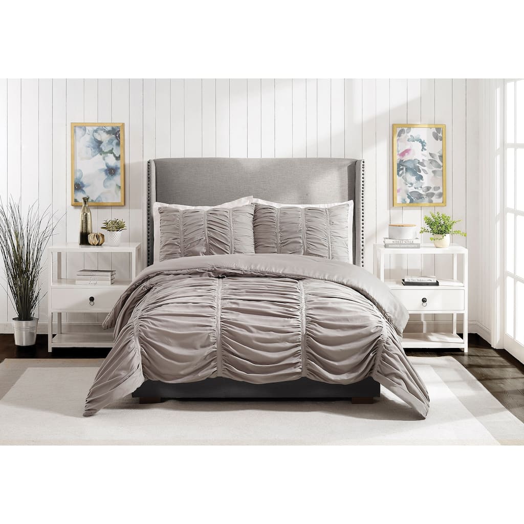 Emily Ruched Textured Comforter Set - Light Gray