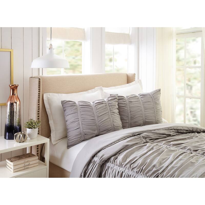 Emily Ruched Textured Comforter Set - Light Gray