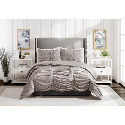 Emily Ruched Textured Comforter Set - Light Gray