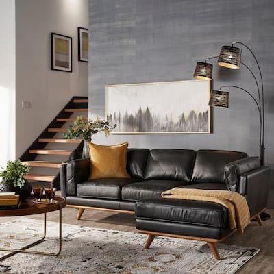Gianella Black Oxford Leather Sectional Sofa by iNSPIRE Q Modern