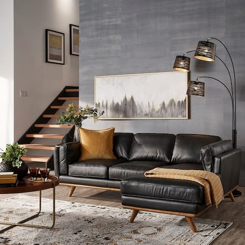 Strick & Bolton Del Ray Oxford Black Leather Mid-century Sectional