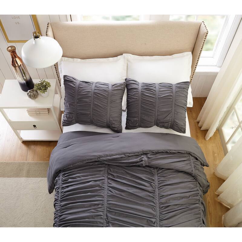 Emily Ruched Textured Comforter Set - Dark Gray