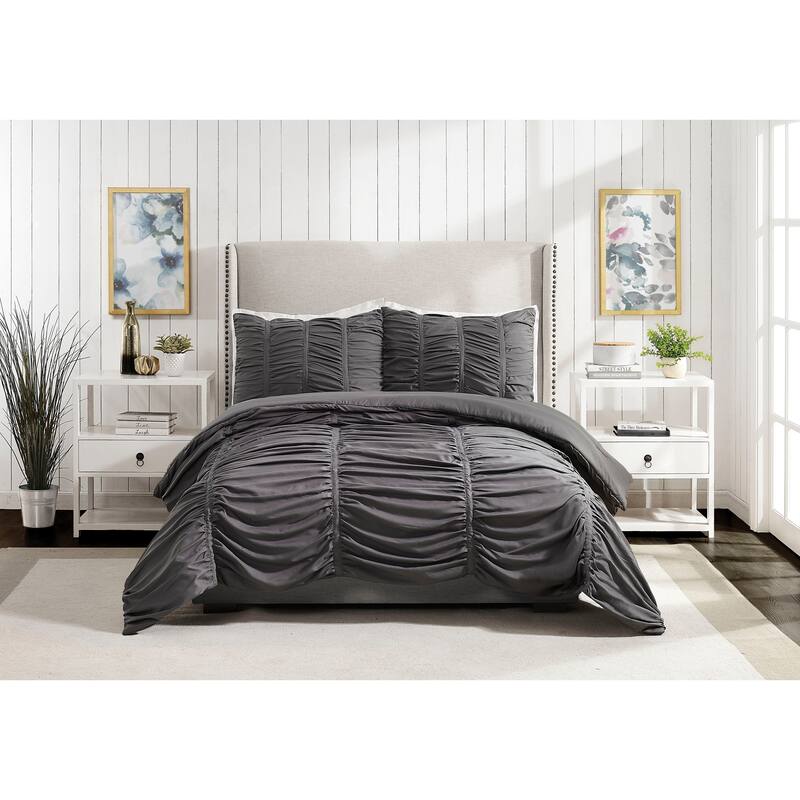 Emily Ruched Textured Comforter Set - Dark Gray