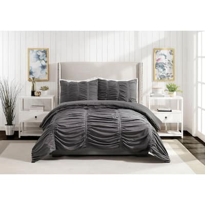 Emily Ruched Textured Comforter Set - Dark Gray