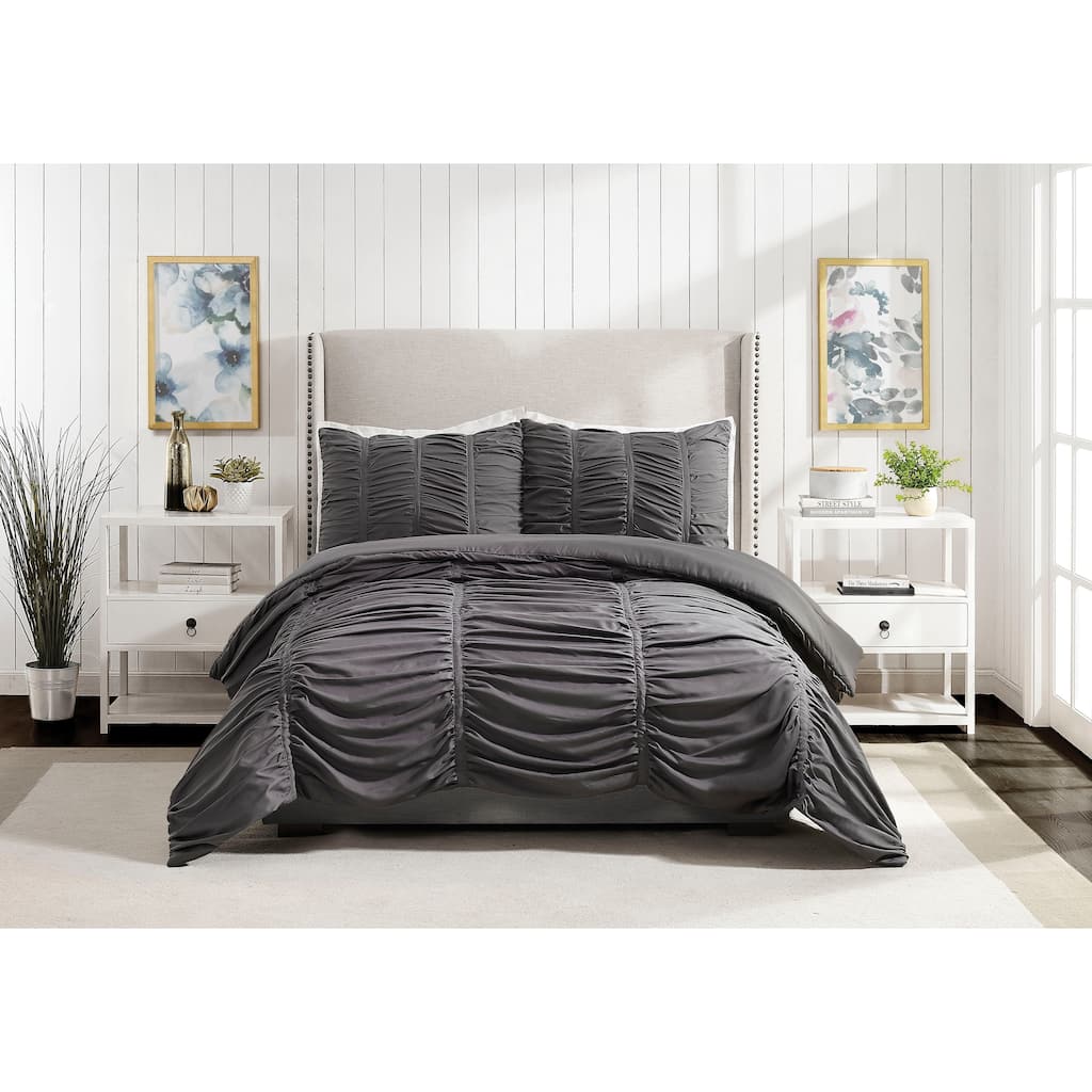 Emily Ruched Textured Comforter Set - Dark Gray