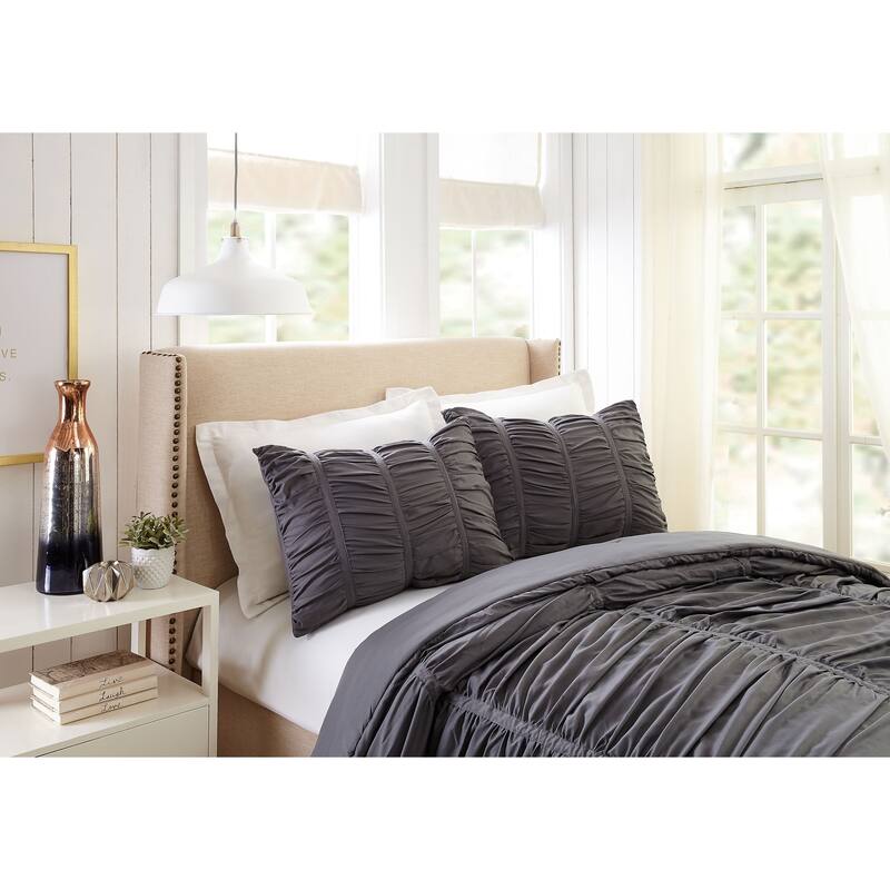 Emily Ruched Textured Comforter Set - Dark Gray - Twin - 2 Piece