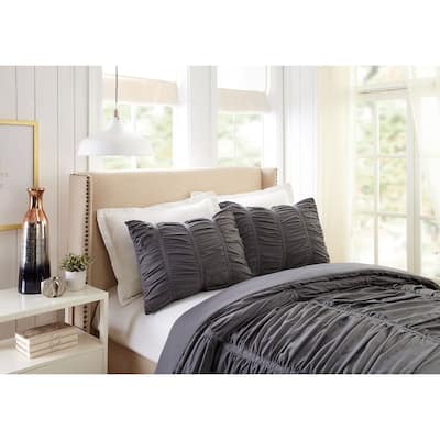 Emily Ruched Textured Comforter Set - Dark Gray