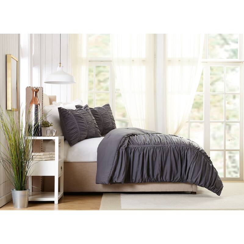 Emily Ruched Textured Comforter Set - Dark Gray