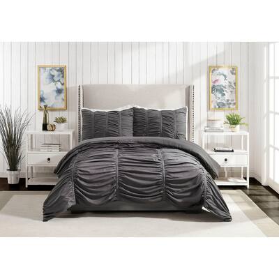 Emily Ruched Textured Comforter Set - Dark Gray