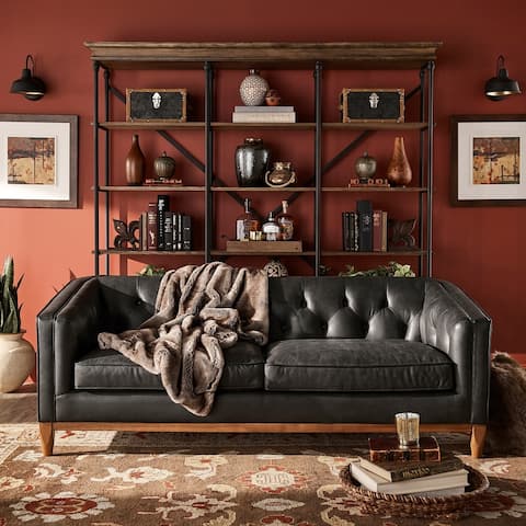 Strick & Bolton Natty Black Button-tufted Leather Sofa
