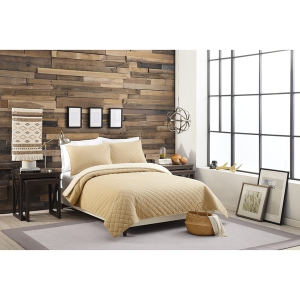 Solid Flannel Sherpa Khaki 3-Piece Quilt Set - On Sale - Bed Bath