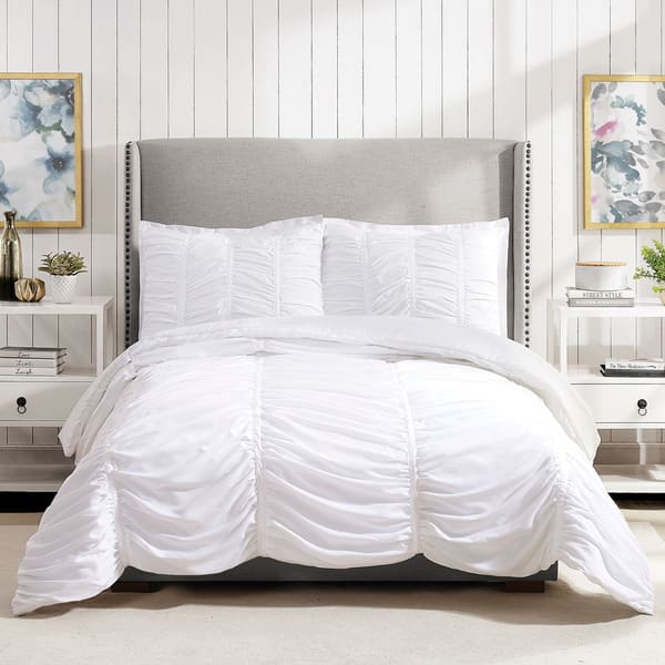Porch & Den Pastern White Ruched Comforter Set