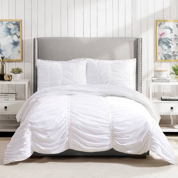 Porch & Den Pastern White Ruched Comforter Set