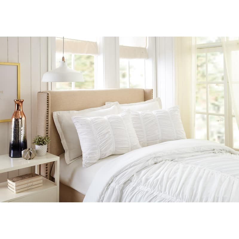 Porch & Den Pastern White Ruched Comforter Set - Twin XL - 2 Piece