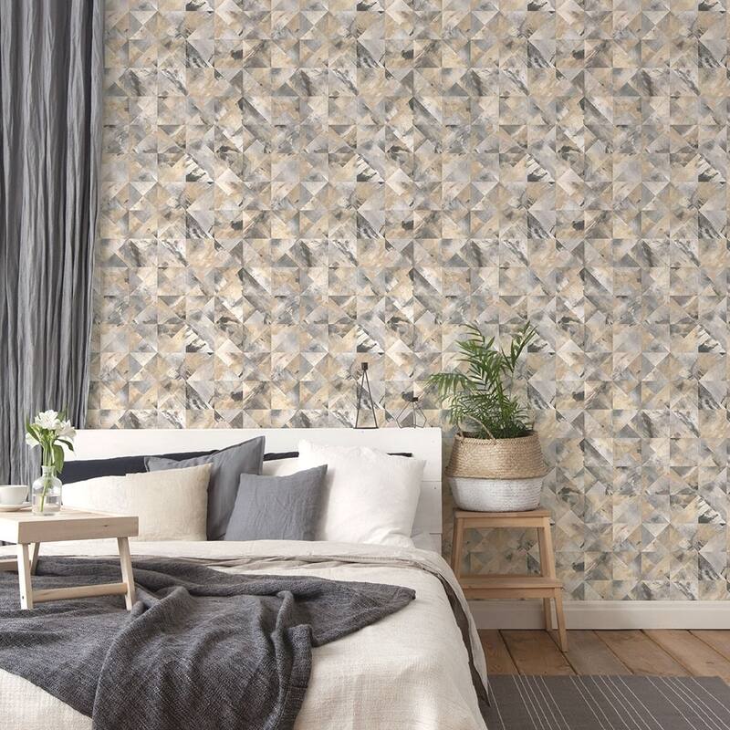 Mosaic Wallpaper in Beige, Black & Greys