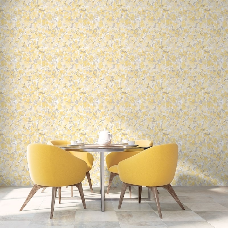 Bloom Wallpaper in Yellow & Grey