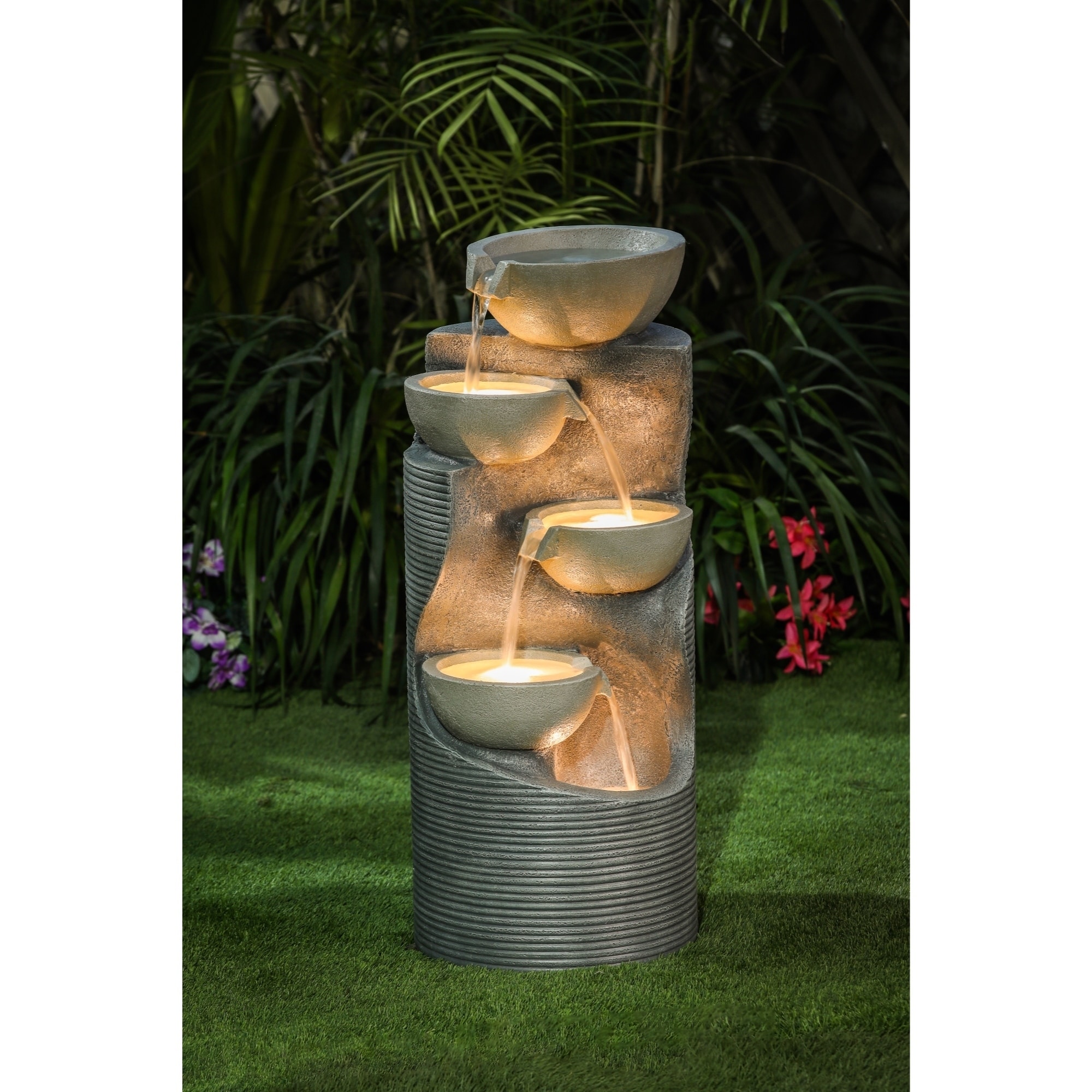 Resin Modern Tiered Bowls Outdoor Patio Fountain With Led Light Overstock 28964676