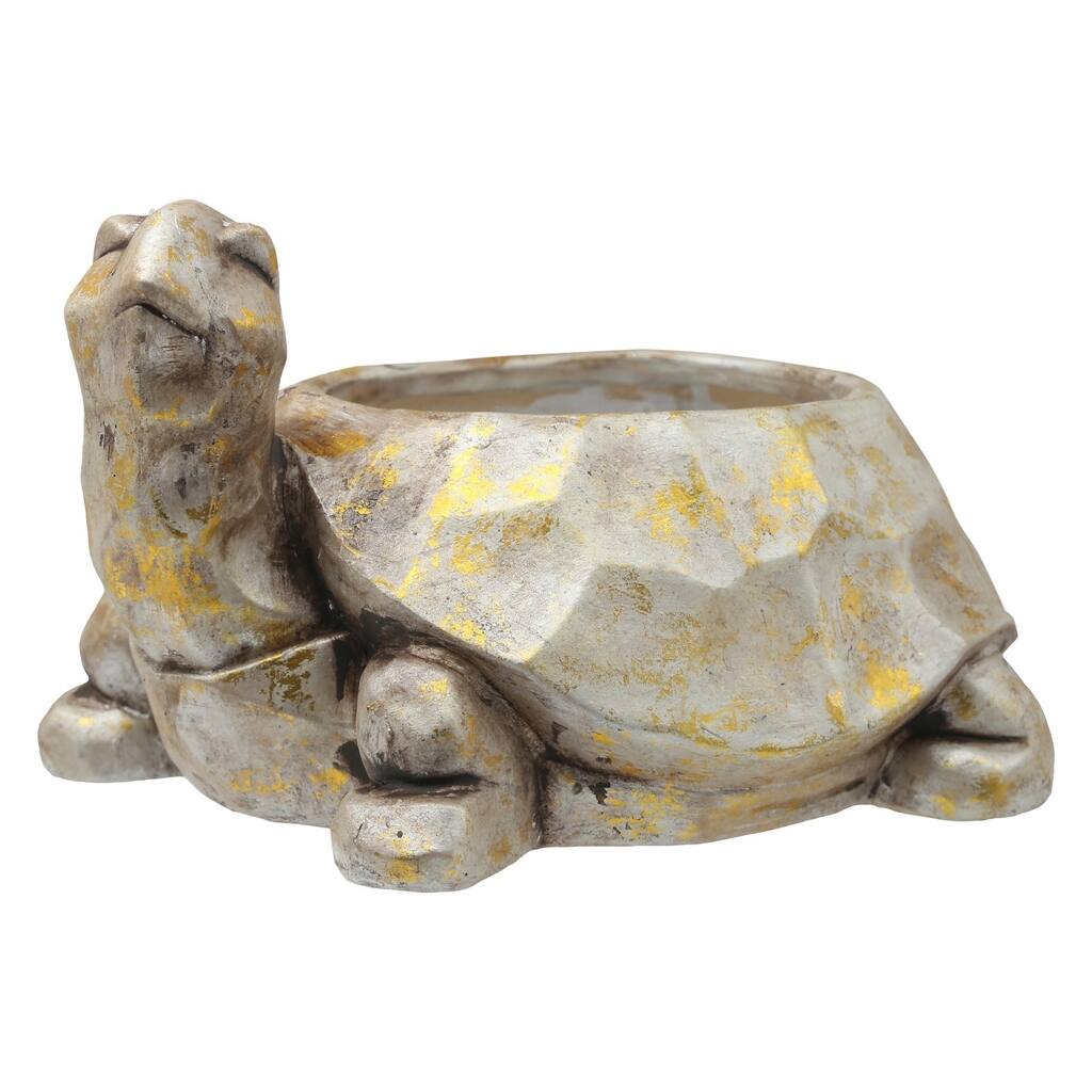 UTC28358: Terracotta Turtle Planter with Hammered Design Body Distressed Finish Gold