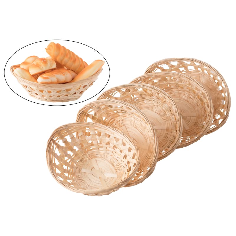 Set of 5 Natural Bamboo Oval Storage Bread Basket Storage Trays
