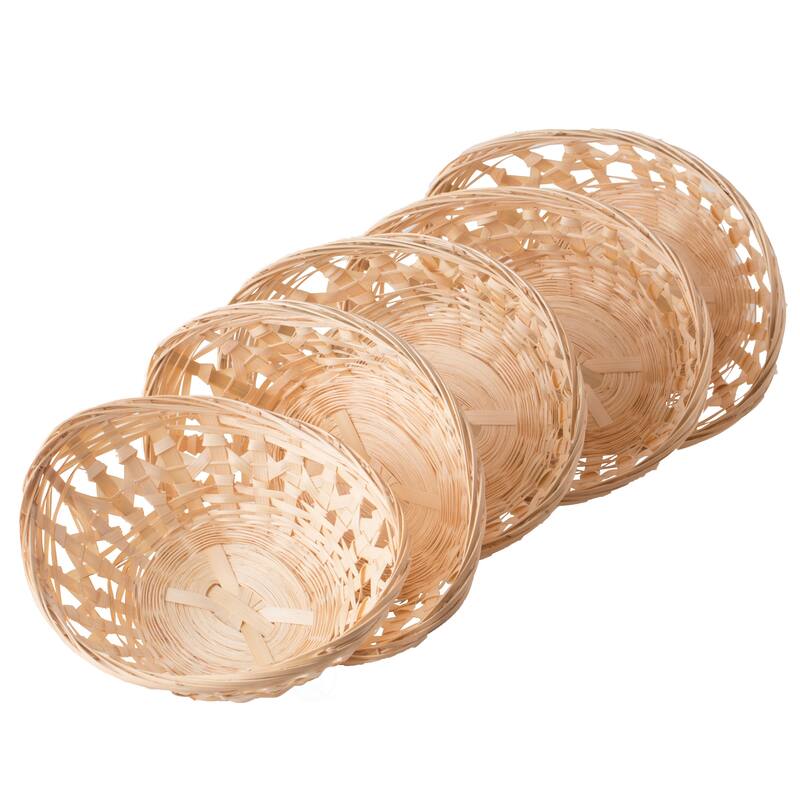 Set of 5 Natural Bamboo Oval Storage Bread Basket Storage Trays - Brown