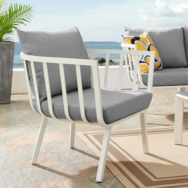 slide 1 of 12, Riverside Outdoor Patio White Aluminum Armchair