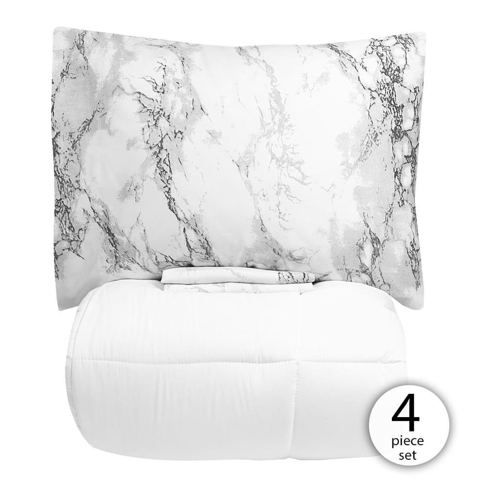 Porch & Den Moro Luxury 5 Piece Bed In A Bag Comforter & Marble Print Sheet Set