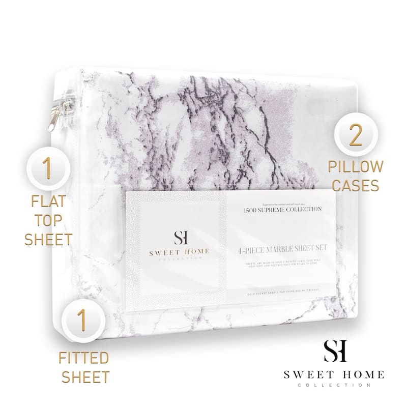 Luxury 4 Piece Marble Print Bed Sheet Set - California King