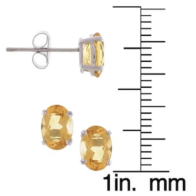 Kabella 14k White Gold Oval Citrine Stud Earrings