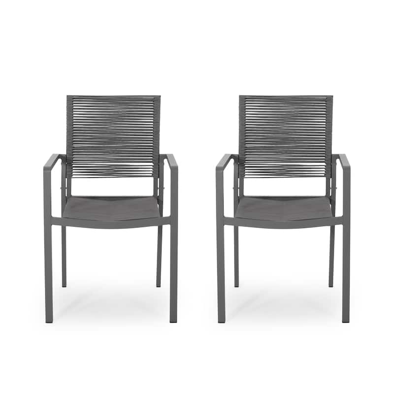 Lillian Outdoor Modern Aluminum Dining Chair with Rope Seat (Set of 2) by Christopher Knight Home - Gray+Dark Gray