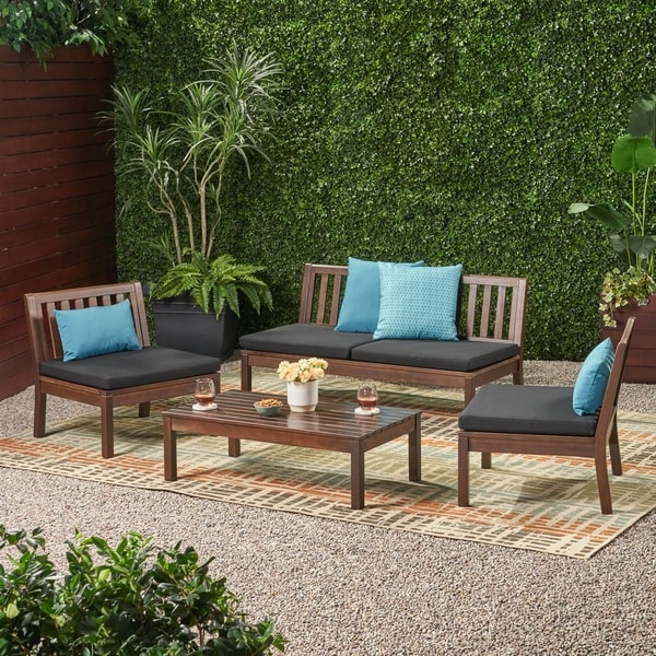Shop Caswell Outdoor Acacia Wood Chat Set with Coffee ...